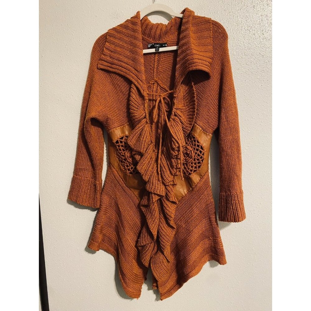 Slonl Ruffle Wool Blend Rust Cardigan Sweater - Picture 2 of 11